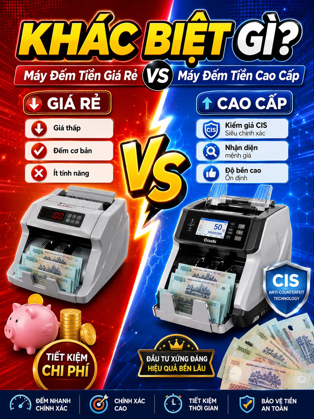 Khác biệt giữa máy đếm tiên giá rẻ và cao cấp