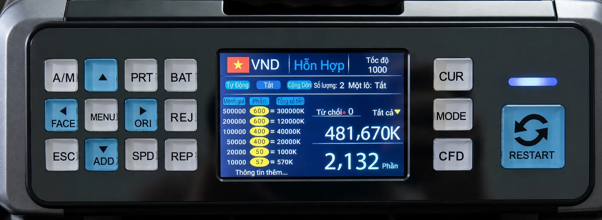 Máy đếm tiền Hoshico 3100 Pro Hoshico 3100 Pro - màn hình