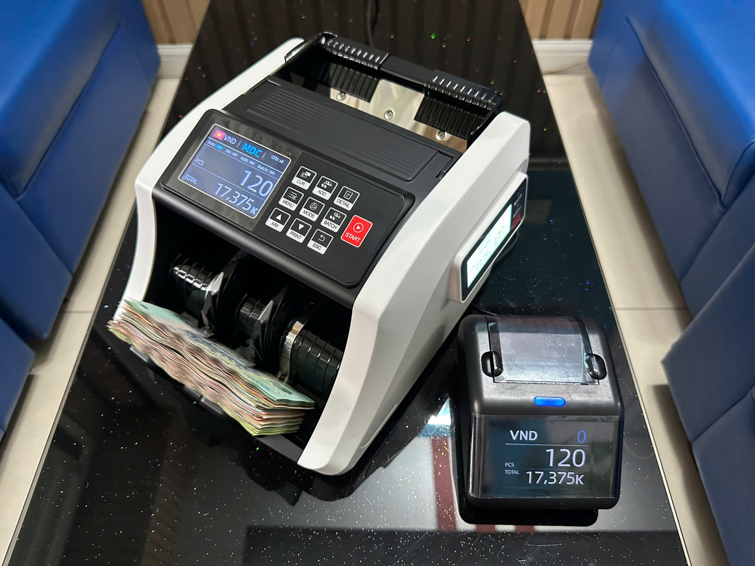kết nối máy in, in ra các thông số